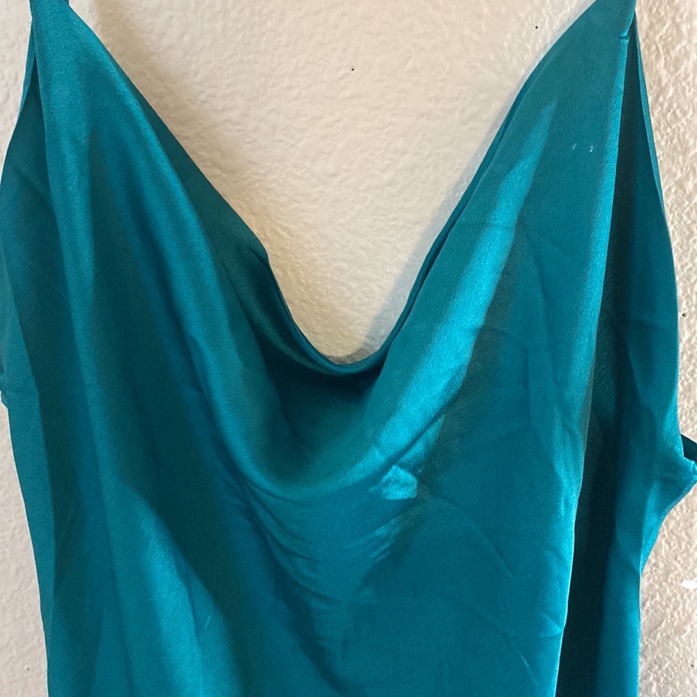 Teal/green cowl neck satin dress - Picture 2 of 4